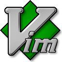 logo Vim : le mot Vim en gris par-dessus un losange vert